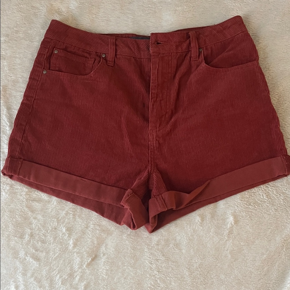 High Waist Red Corduroy Women's Shorts